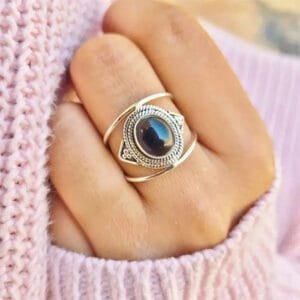 Bague de Luxe en Alliage avec Pierre Noire pour Femme