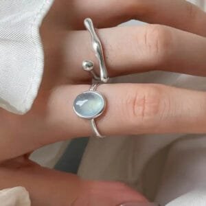 Bague en Argent Sterling avec Pierre Naturelle Ovale éblouissante