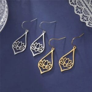 Boucles D’oreilles Lotus en Métal - Goutte D’eau et épanouissement Spirituel