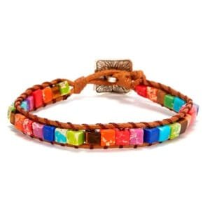 Bracelet 7 Chakras Multicolore en Cuir avec Pierres Naturelles