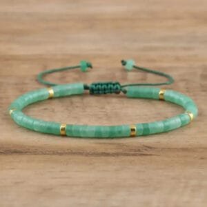 Bracelet Ajustable en Cuivre et Perles D’aventurine Verte