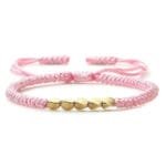 Bracelet Ajustable Tressé à la Main en Rouge Rose et Cuivre