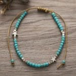 Bracelet de Cheville en Perles Turquoises avec étoile et Chaîne D’extension