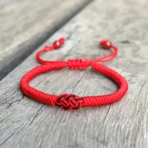 Bracelet de Couple Tressé en Style Tibétain avec Nœud Central