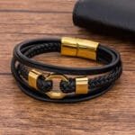 Bracelet en Cuir Tressé avec Détails en Acier Inoxydable pour Homme