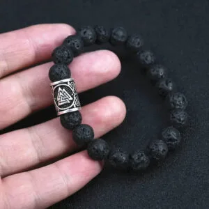 Bracelet en Pierre de Lave Style Viking élégant et Résistant