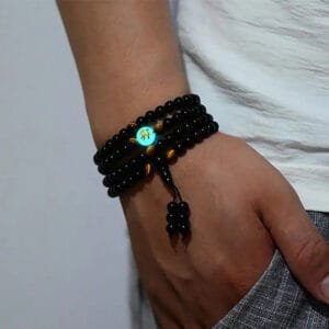 Bracelet Homme Perle Brillant en Plastique Noir 6mm