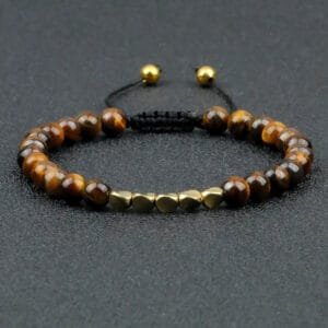 Bracelet œil de Tigre Tressé en Perles de Cuivre Authentique