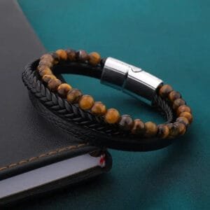 Bracelet Perles Homme en Cuir Véritable élégant et Durable