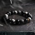 Bracelet Pierre de Lave Naturelle pour Homme - Couleur Noire Profonde