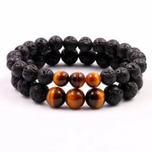 Bracelet Pierre de Lave œil de Tigre Naturel élégant 22 Cm