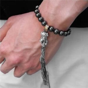 Bracelet Tibétain en Hématite Couleur Grise Aux Propriétés Apaisantes