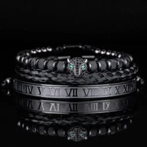Bracelet Tressé pour Homme avec Tête de Léopard en Acier Inoxydable