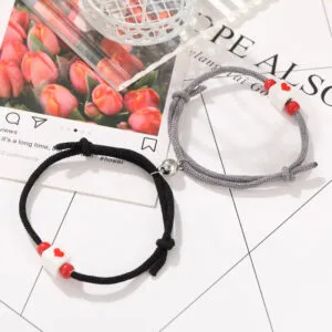 Bracelets D’amitié Réglables avec Coeur Rouge en Corde