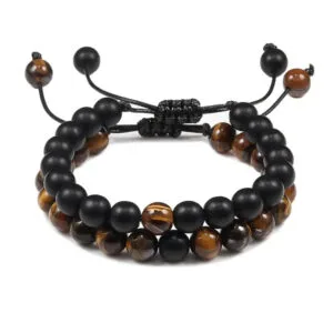 Ensemble Bracelet Oeil de Tigre pour Homme en Cuir élégant
