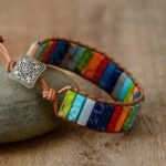 Magnifique Bracelet Tibétain en Cuir Multicolore fait à la Main