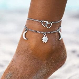 Magnifiques Bracelets de Cheville Coeur Lune en Argent et Or