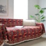Plaid en Coton à Formes Géométriques sur Fond Rouge Moderne