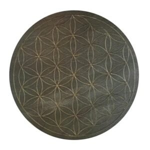 plaque energisante en bois au design fleur de vie pour energie 475