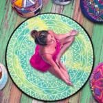 Tapis de Méditation Rond avec Mandalas Imprimés en Vert