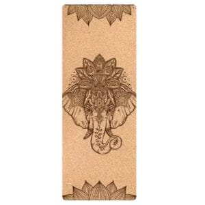 Tapis de Yoga en Liège Naturel Antidérapant Motif éléphant 183x61 Cm