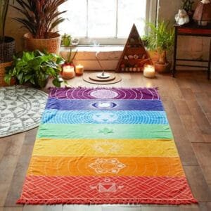 Tapis Sept Chakras Bohème pour Décoration et Pratique Spirituelle